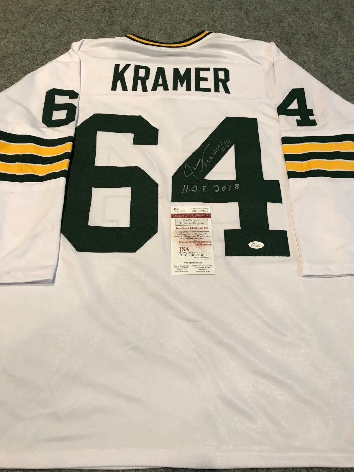 Jerry Kramer Autographed Signed Inscribed G.B. Packers Jersey Jsa  Coa