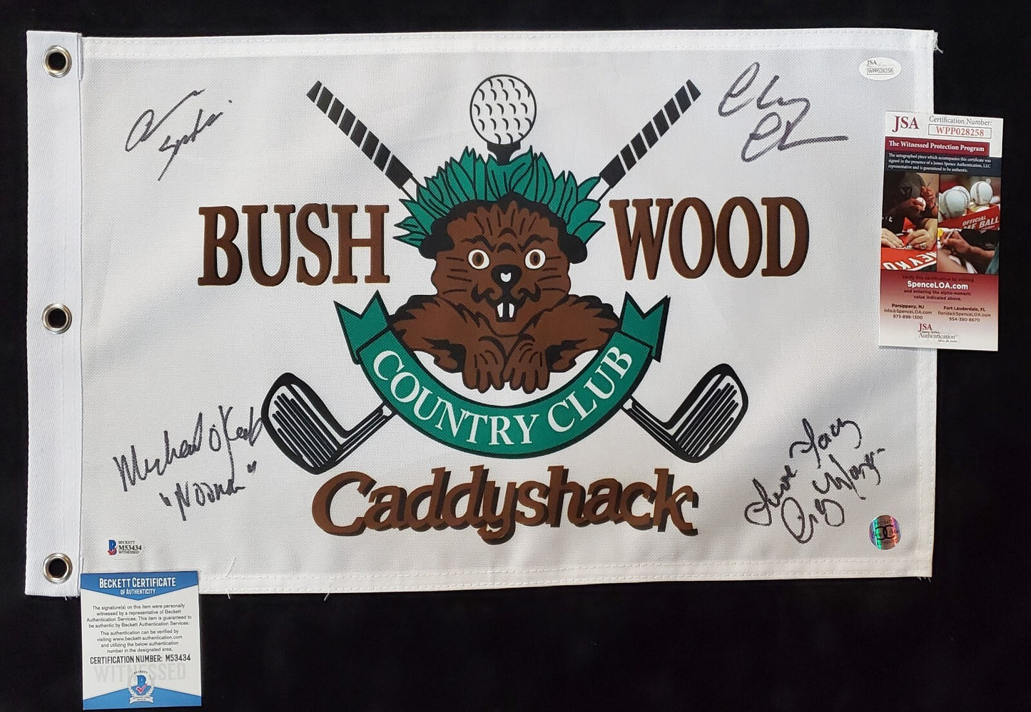 Chevy Chase, Cindy Morgan, O'keefe, Barmon Signed Caddyshack Golf Flag Jsa Coa