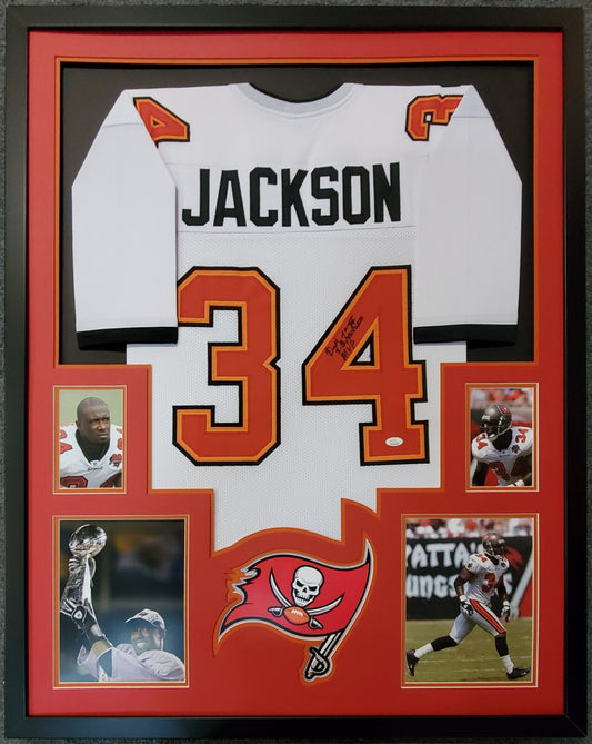 Framed Tampa Buccaneers Dexter Jackson Signed Inscribed Jersey Jsa Coa
