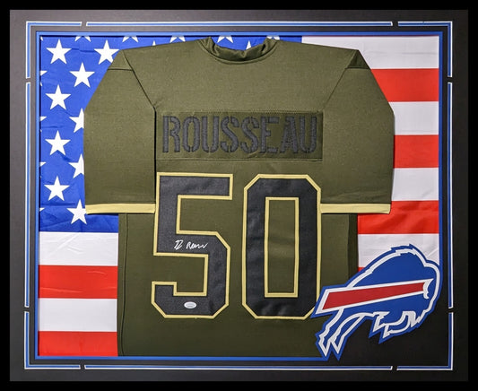 Framed Buffalo Bills Greg Rousseau Autographed Signed Jersey Jsa Coa