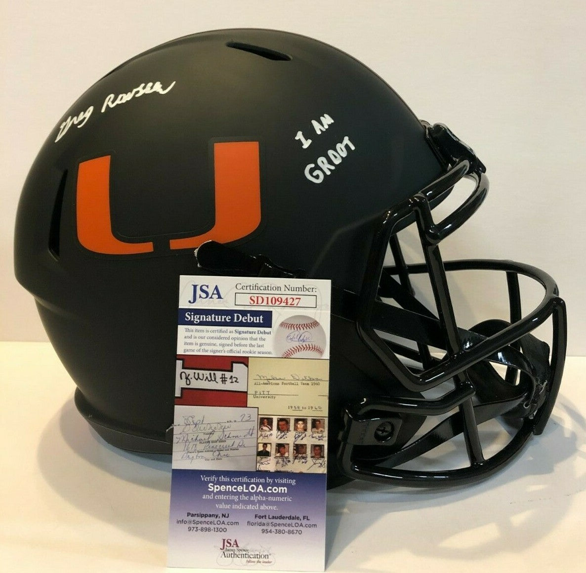 Greg Rousseau Signed Inscr Miami Hurricanes Full Size Eclipse Rep Helmet Jsa Coa