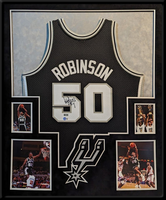 Suede Framed San Antonio Spurs David Robinson Autographed Jersey Beckett Holo
