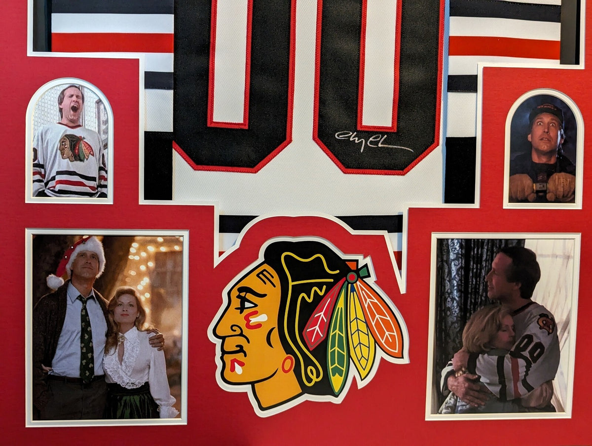 Framed Chicago Blackhawks Xmas Vacation Chevy Chase Signed Jersey Beckett Coa