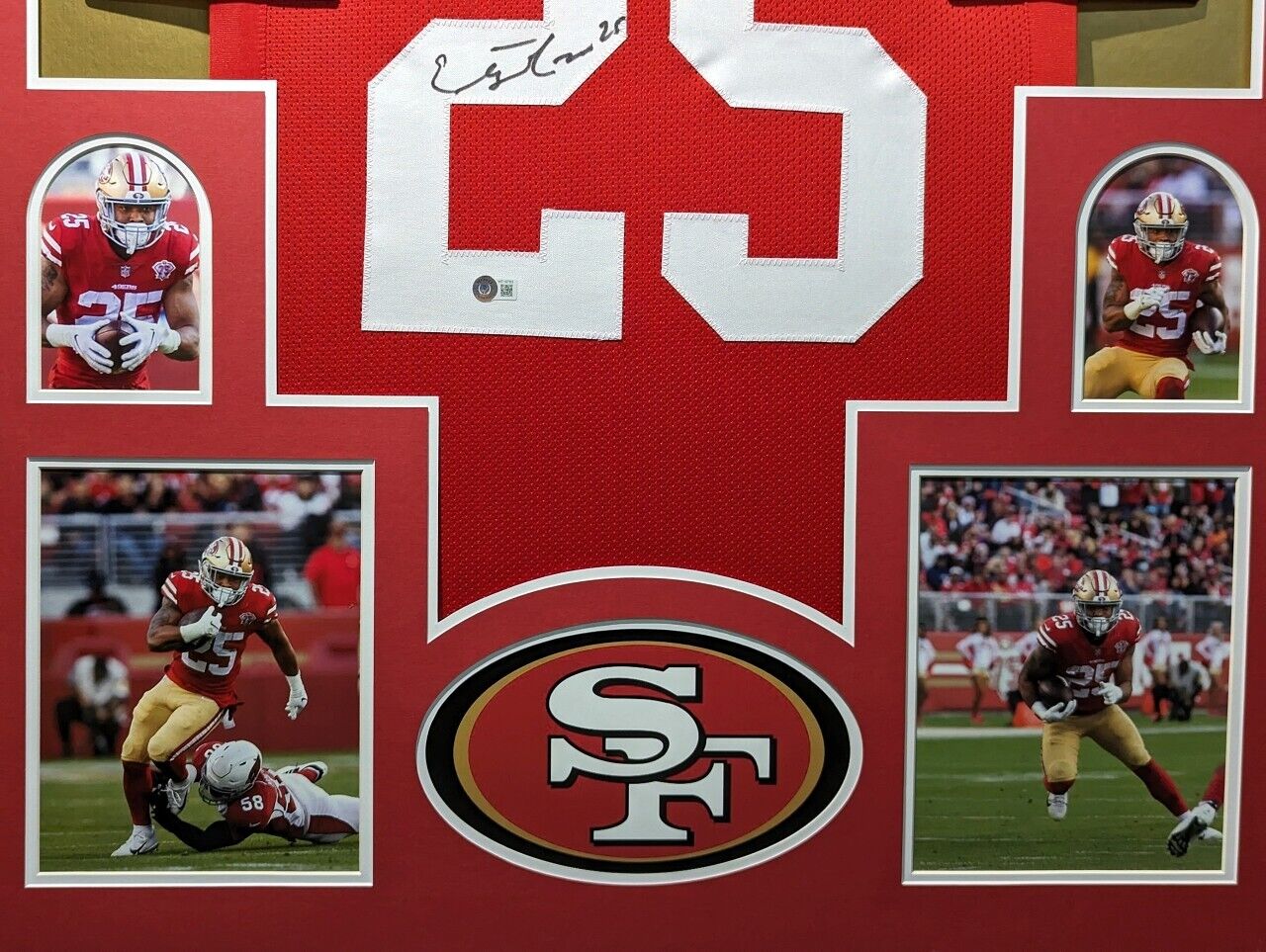 MVP Authentics Framed San Francisco 49Ers Elijah Mitchell Autographed Jersey Beckett Holo 360 sports jersey framing , jersey framing