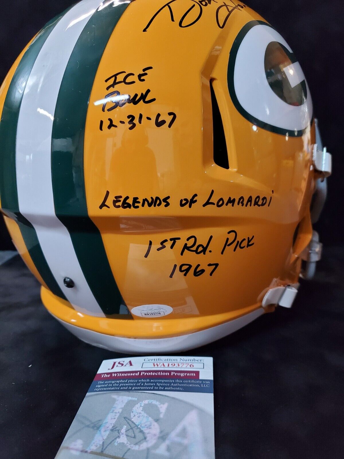 Green Bay Packers Don Horn Signed 4X Insc Full Size Speed Replica Helmet Jsa