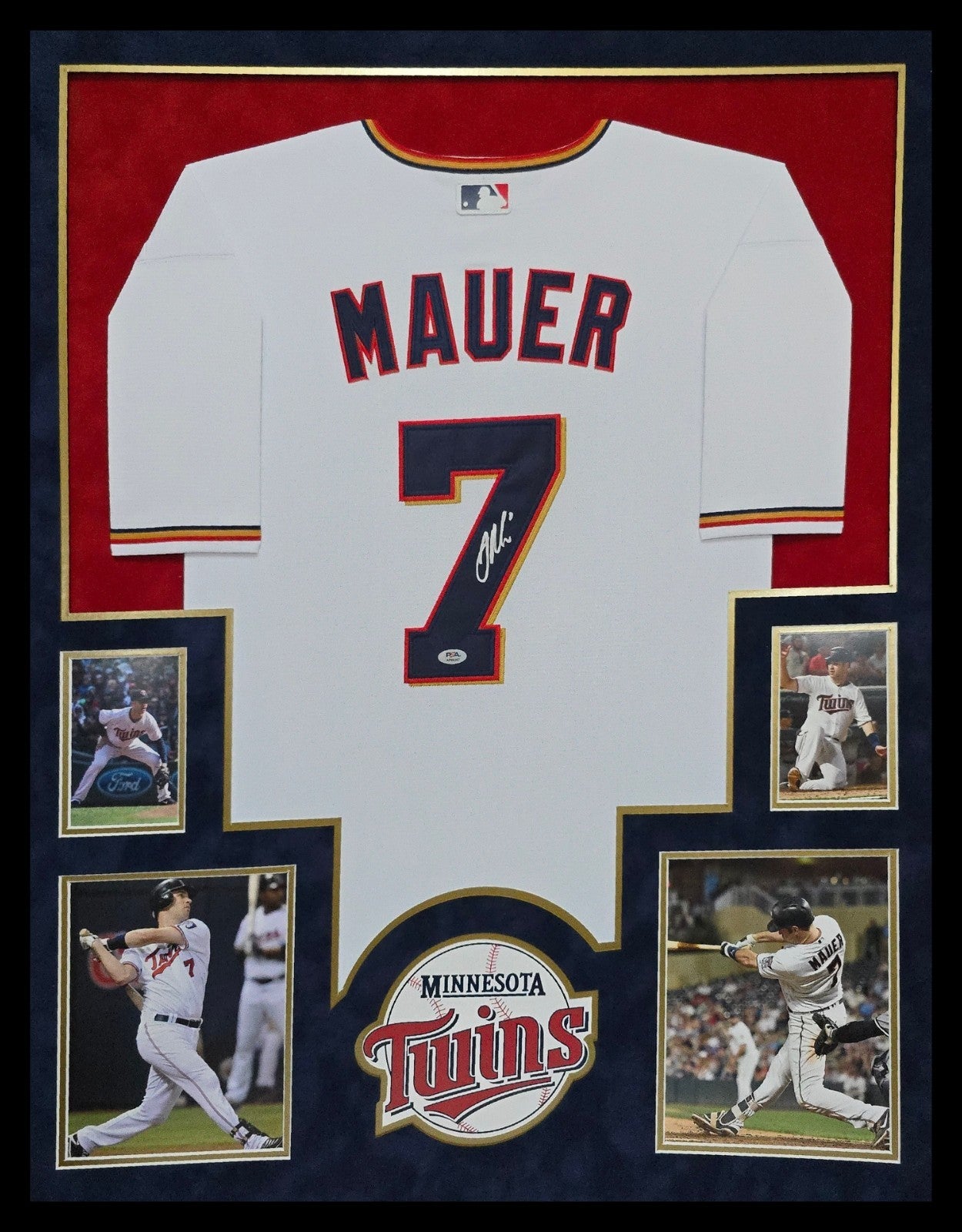 Suede Framed Minnesota Twins Joe Mauer Autographed Signed Jersey Psa Coa