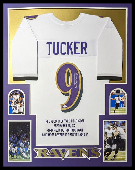 MVP Authentics Framed Baltimore Ravens Justin Tucker Autographed Signed Stat Jersey Jsa Coa 427.50 sports jersey framing , jersey framing
