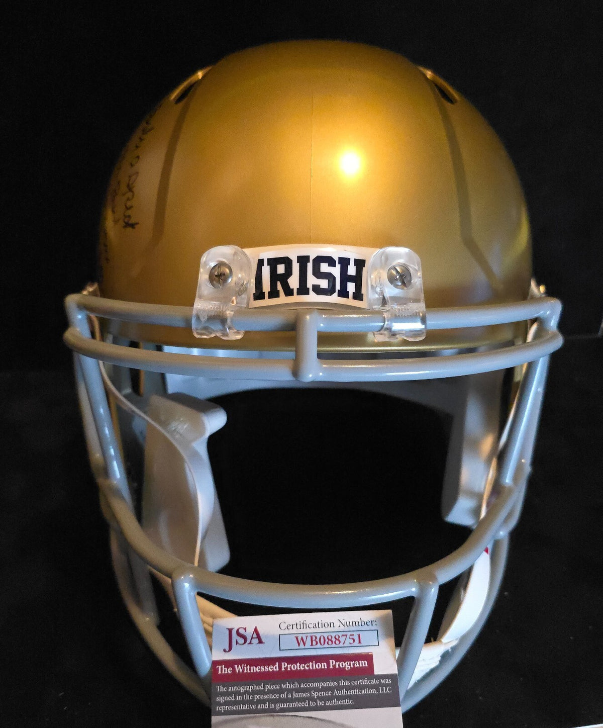 Notre Dame Fighting Irish Rudy Ruettiger Speech Full Size Replica Helmet Jsa