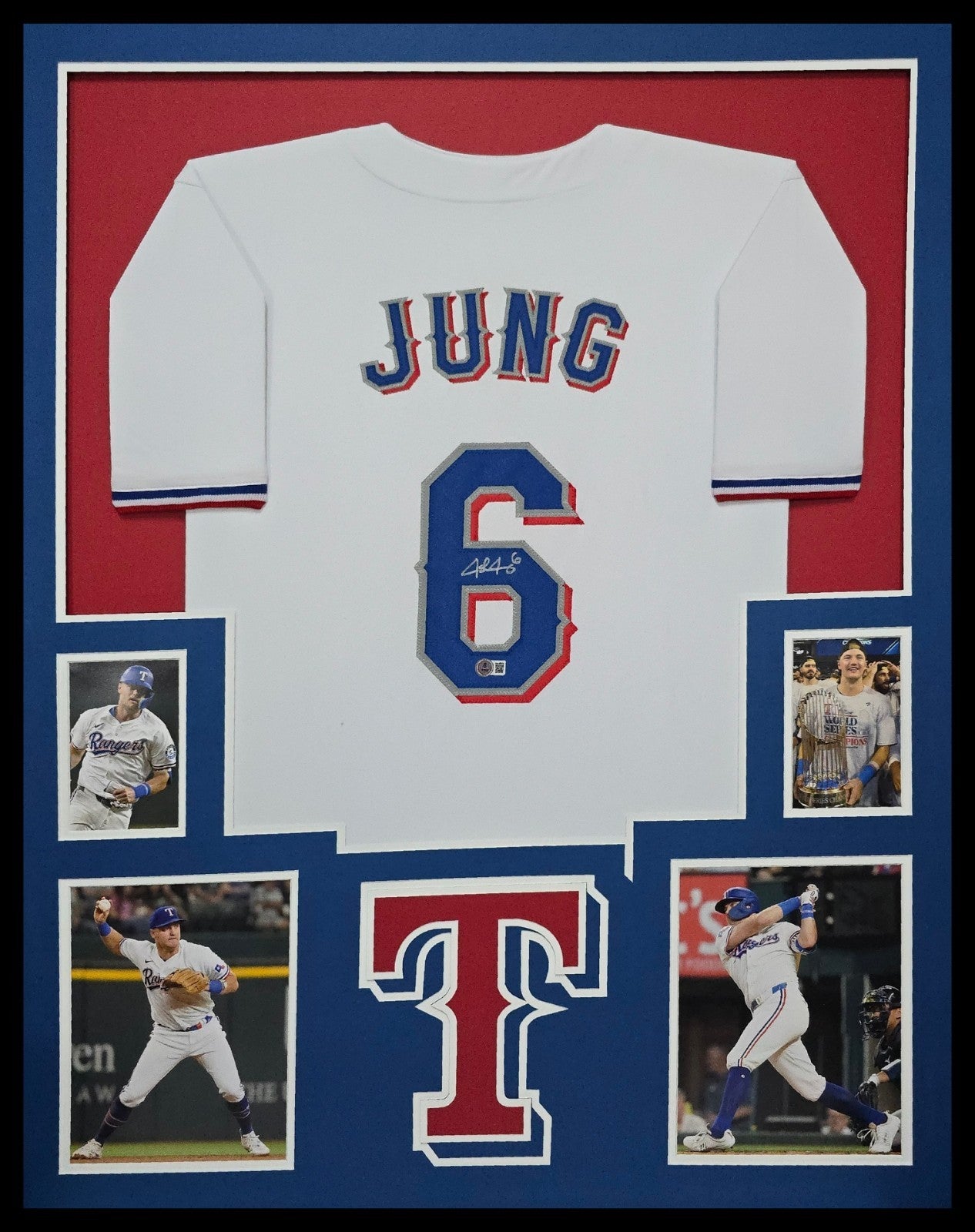 Framed Texas Rangers Josh Jung Autographed Signed Jersey Beckett Hologram
