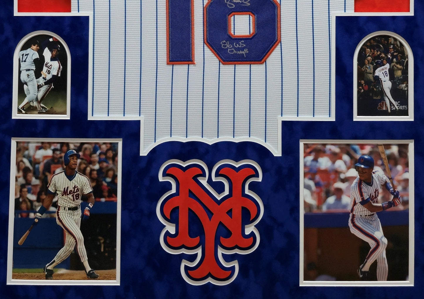 Suede Framed N.Y. Mets Darryl Strawberry Autographed Inscribed Jersey Jsa Coa