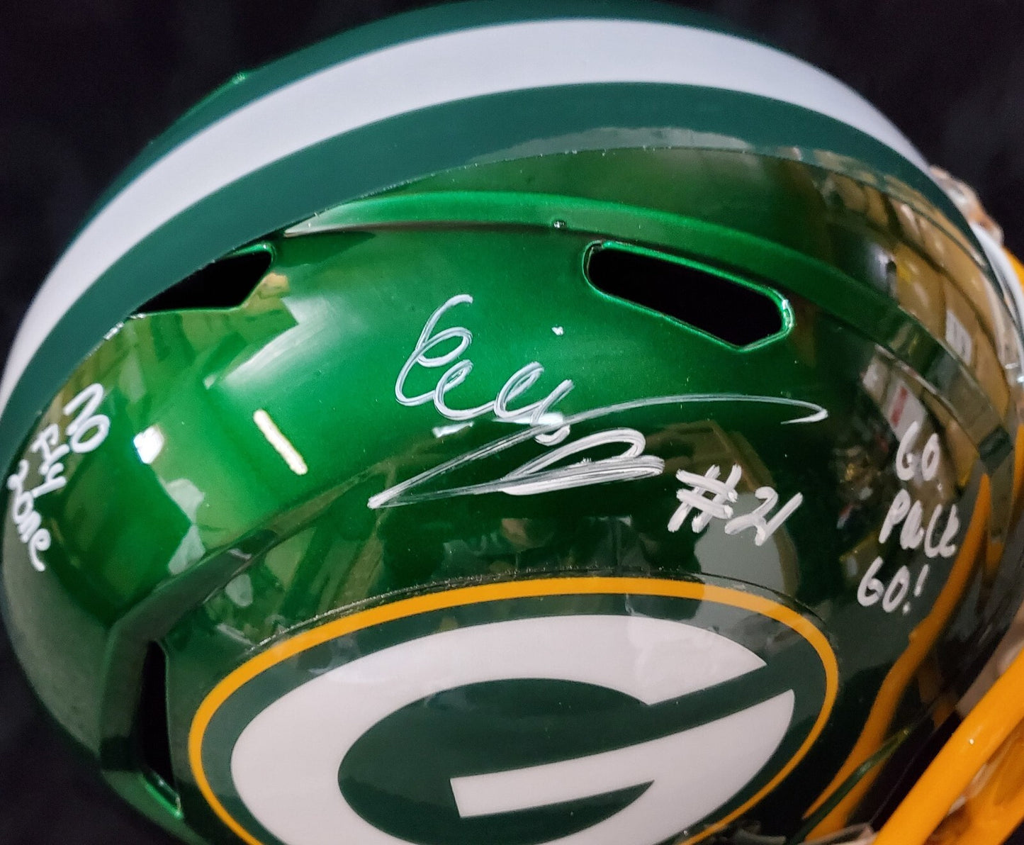 Green Bay Packers Eric Stokes Signed 2X Insc Full Size Flash Replica Helmet Jsa