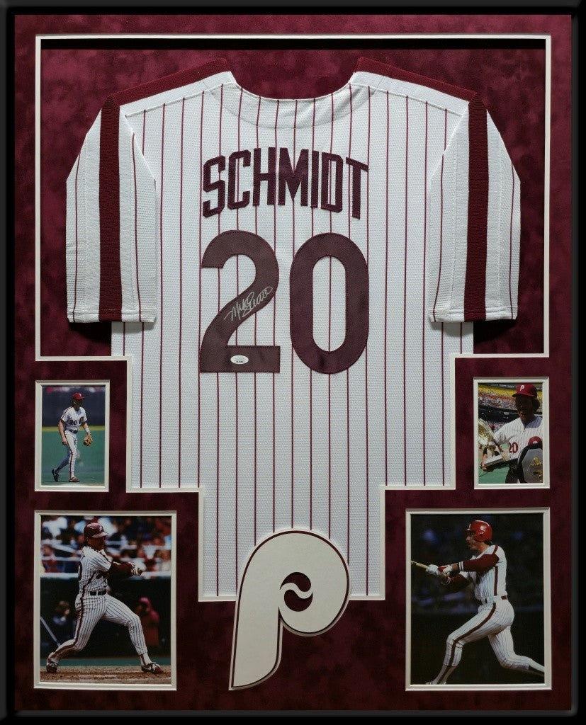 Suede Framed Philadelphia Phillies Mike Schmidt Autographed Jersey Beckett Holo