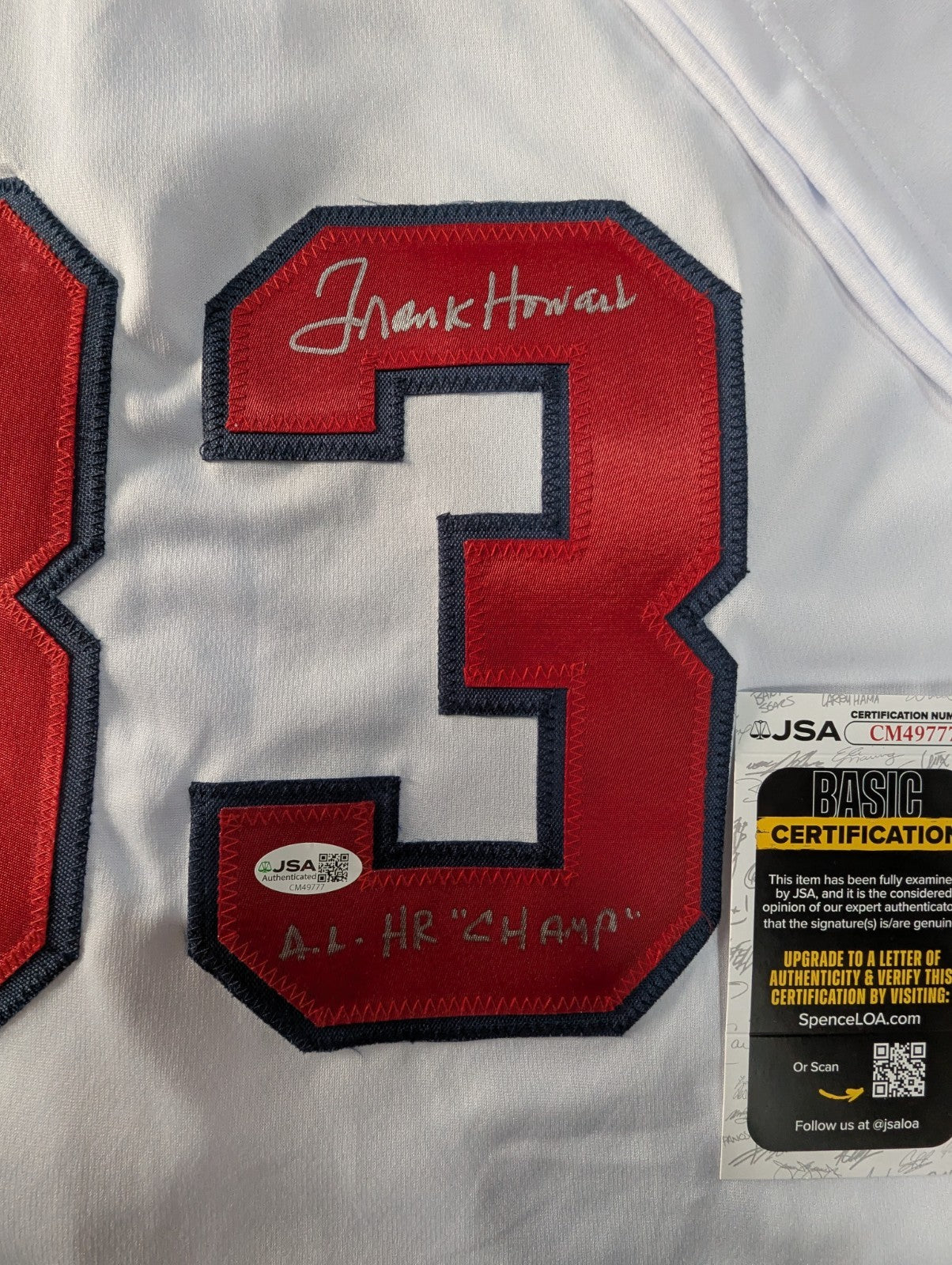 Washington Senators Frank Howard Autographed Inscribed Custom Jersey Jsa Coa