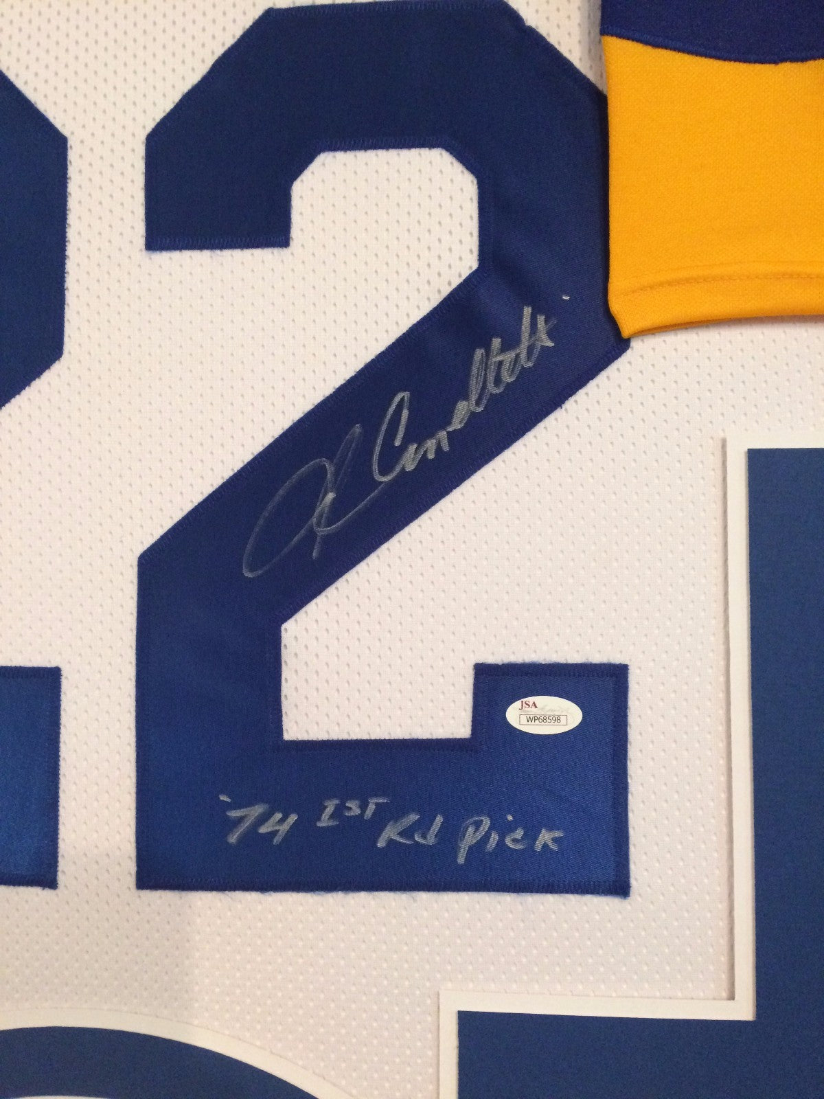 Framed John Cappelletti Autographed Signed Inscribed L.A. Rams Jersey Jsa Coa