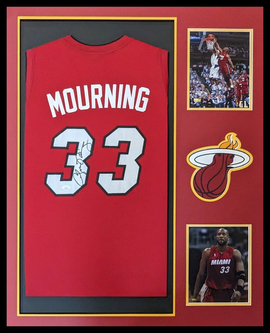 MVP Authentics Framed Alonzo Mourning Signed Autographed Miami Heat Jersey Jsa Coa 450 sports jersey framing , jersey framing
