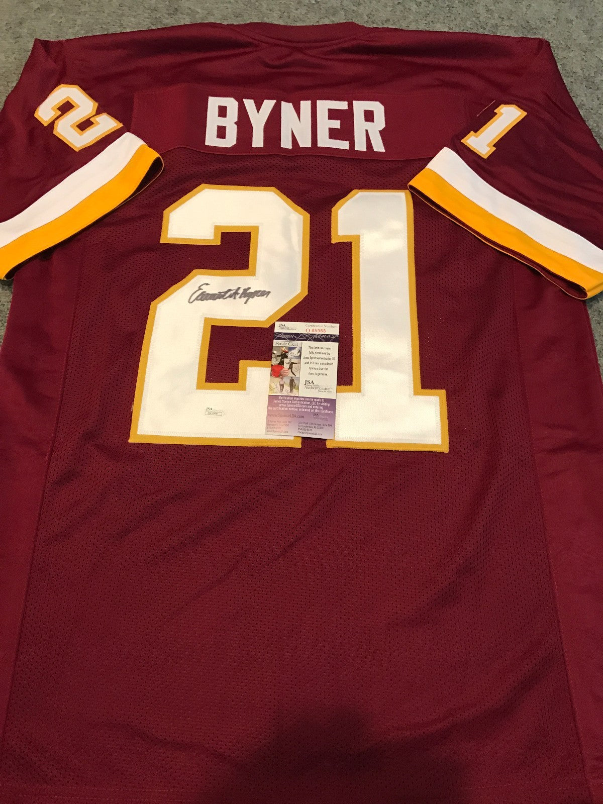 Washington Football Earnest Byner Autographed Signed Jersey Jsa  Coa