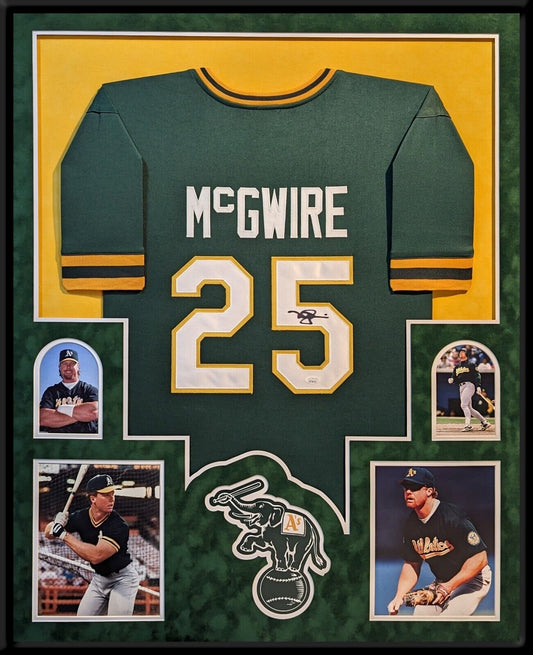 MVP Authentics Framed In Suede Oakland A's Mark Mcgwire Autographed Signed Jersey Jsa 1125 sports jersey framing , jersey framing
