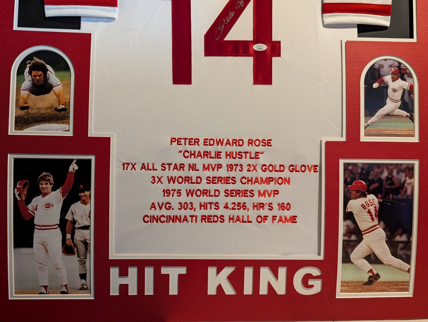 Framed Cincinnati Reds Rose Autographed Signed Stat Jersey Jsa Coa