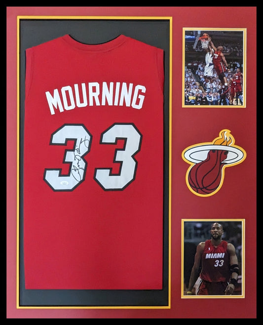 Framed Alonzo Mourning Signed Autographed Miami Heat Jersey Jsa Coa