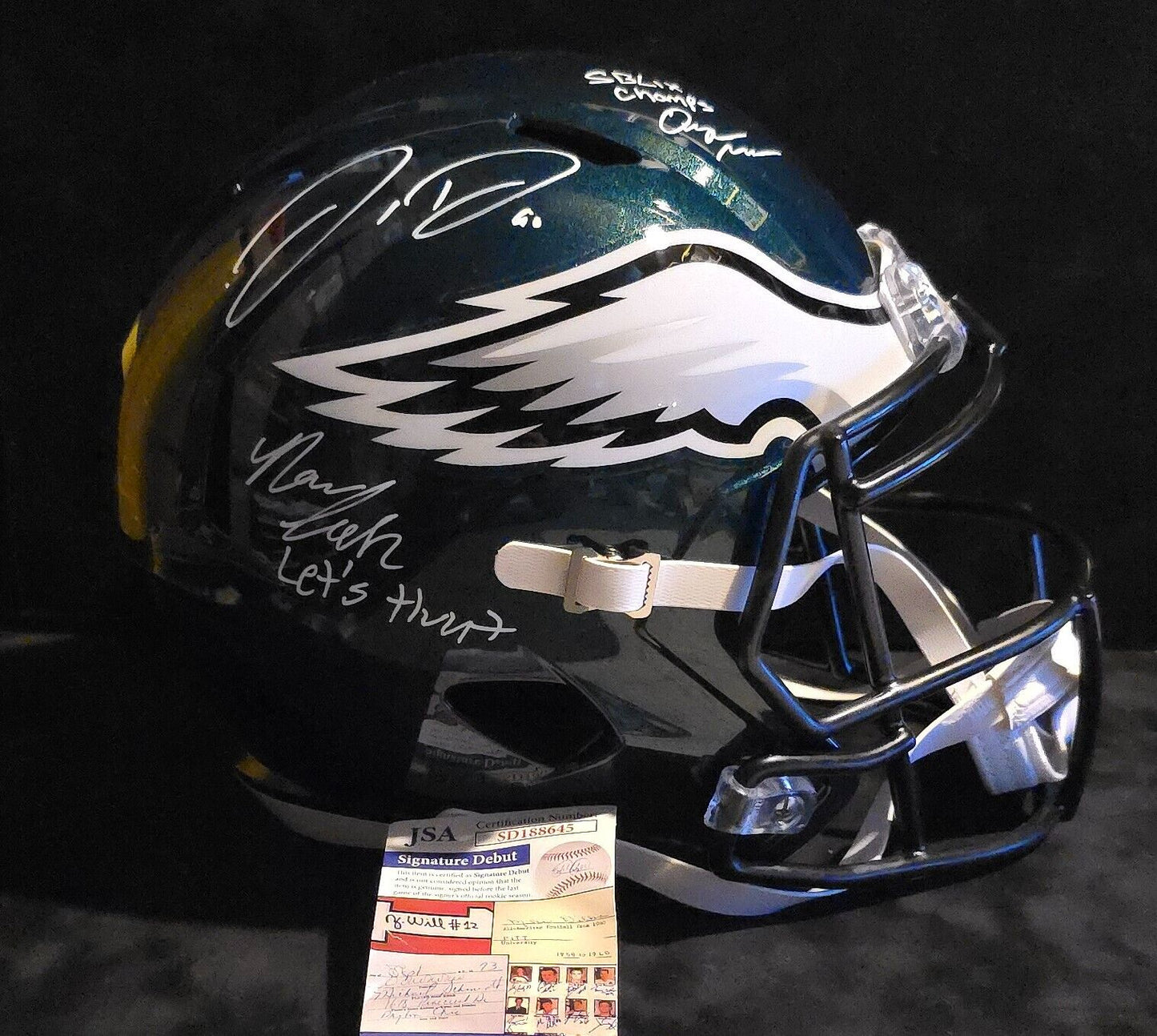 Philadelphia Eagles 3X Signed/2X Inscribed Full Size Speed Replica Helmet Jsa