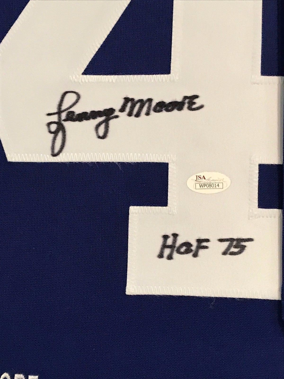 Framed Lenny Moore Autographed Signed Insc Baltimore Colts Stat Jersey Jsa Coa