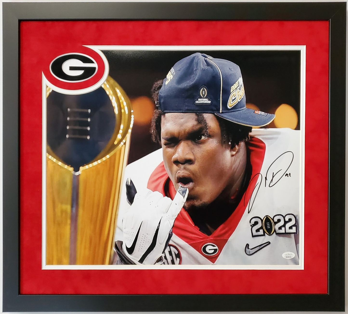 Georgia Bulldogs Jordan Davis Suede Framed Signed 16X20 Photo Jsa Coa
