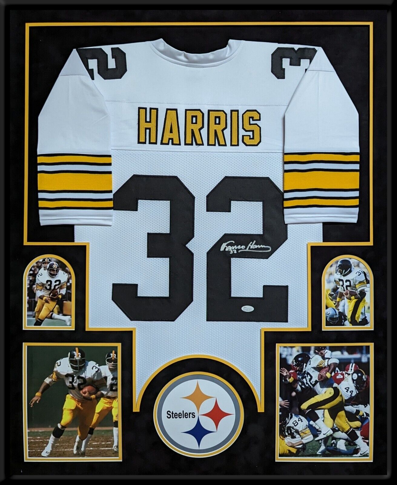 MVP Authentics Framed In Suede Pittsburgh Steelers Franco Harris Autographed Jersey Jsa Coa 1349.10 sports jersey framing , jersey framing
