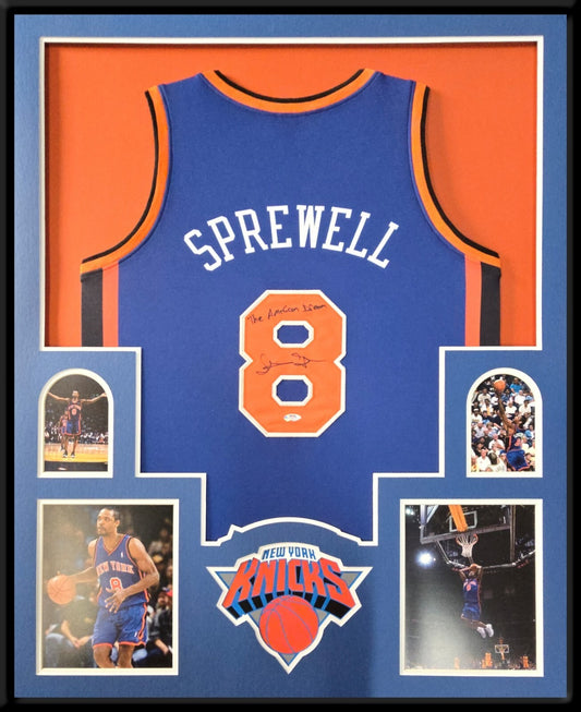 Framed New York Knicks Latrell Sprewell Autographed Inscribed Jersey Psa Coa