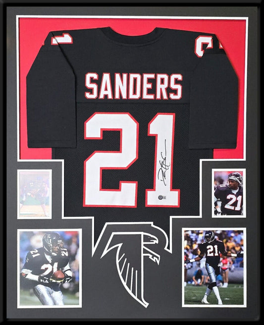 Framed Atlanta Falcons Deion Sanders Autographed Jersey Beckett Holo