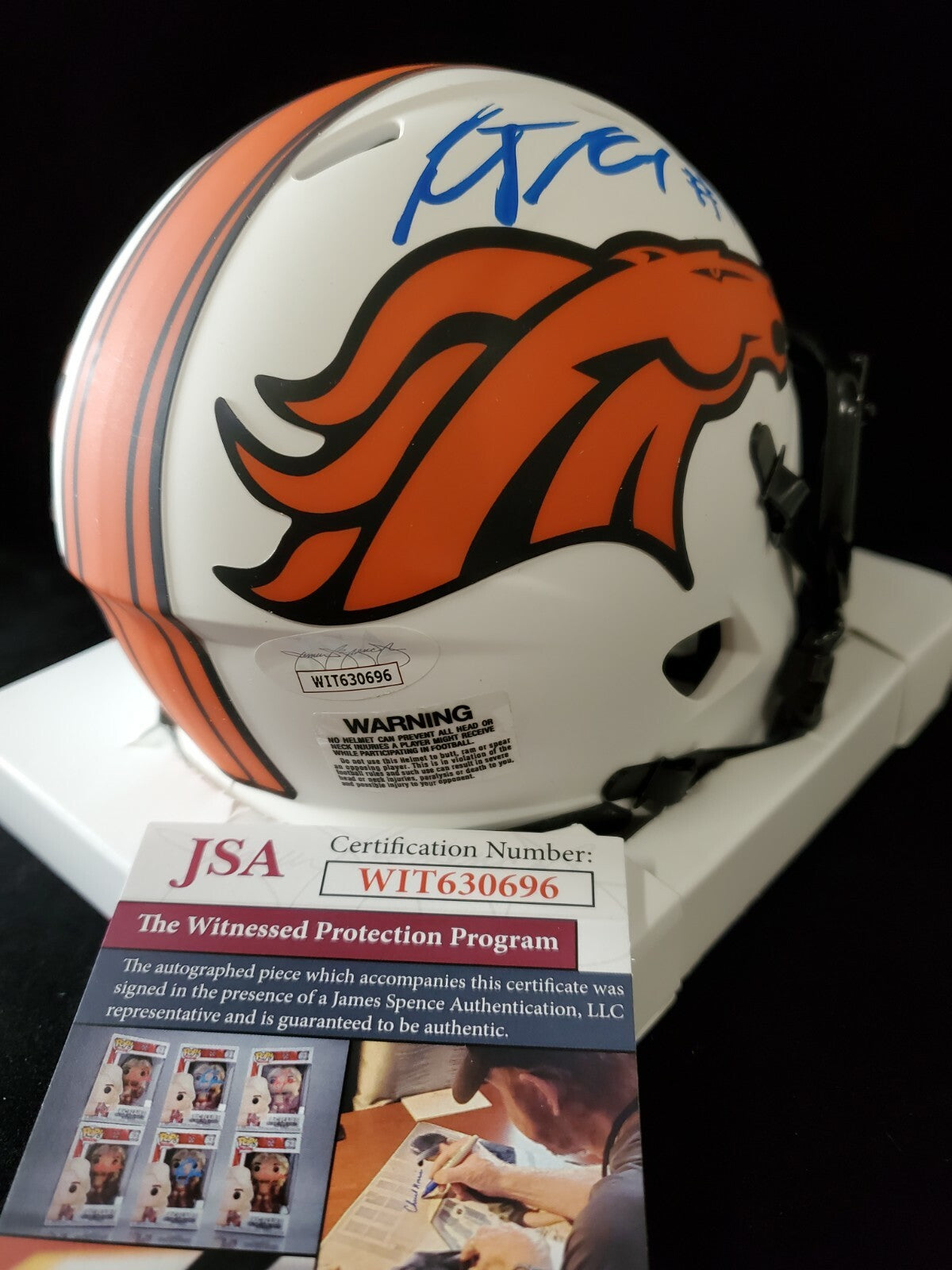 Kj Hamler Autographed Blue Signed Denver Broncos Lunar Mini Helmet Jsa Coa
