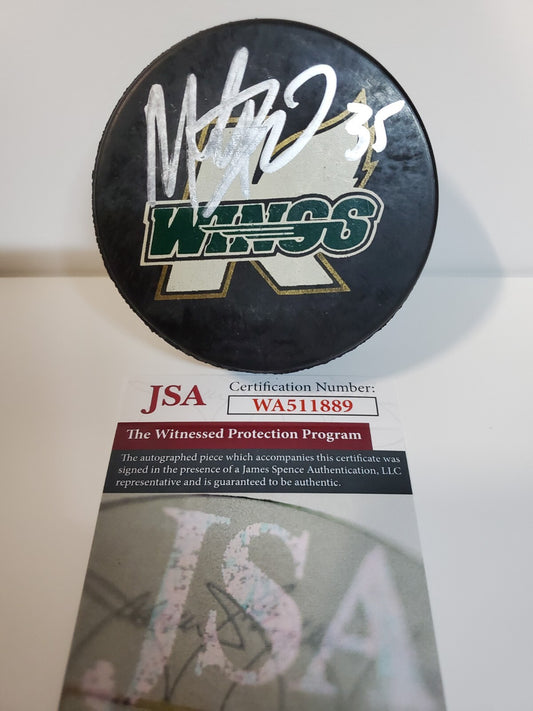Michigan K-Wings Marty Turco Signed Logo Puck Jsa Coa
