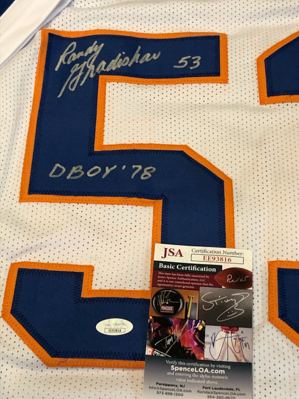 MVP Authentics Denver Broncos Randy Gradishar Autographed Signed Inscribed Jersey Jsa  Coa 107.10 sports jersey framing , jersey framing