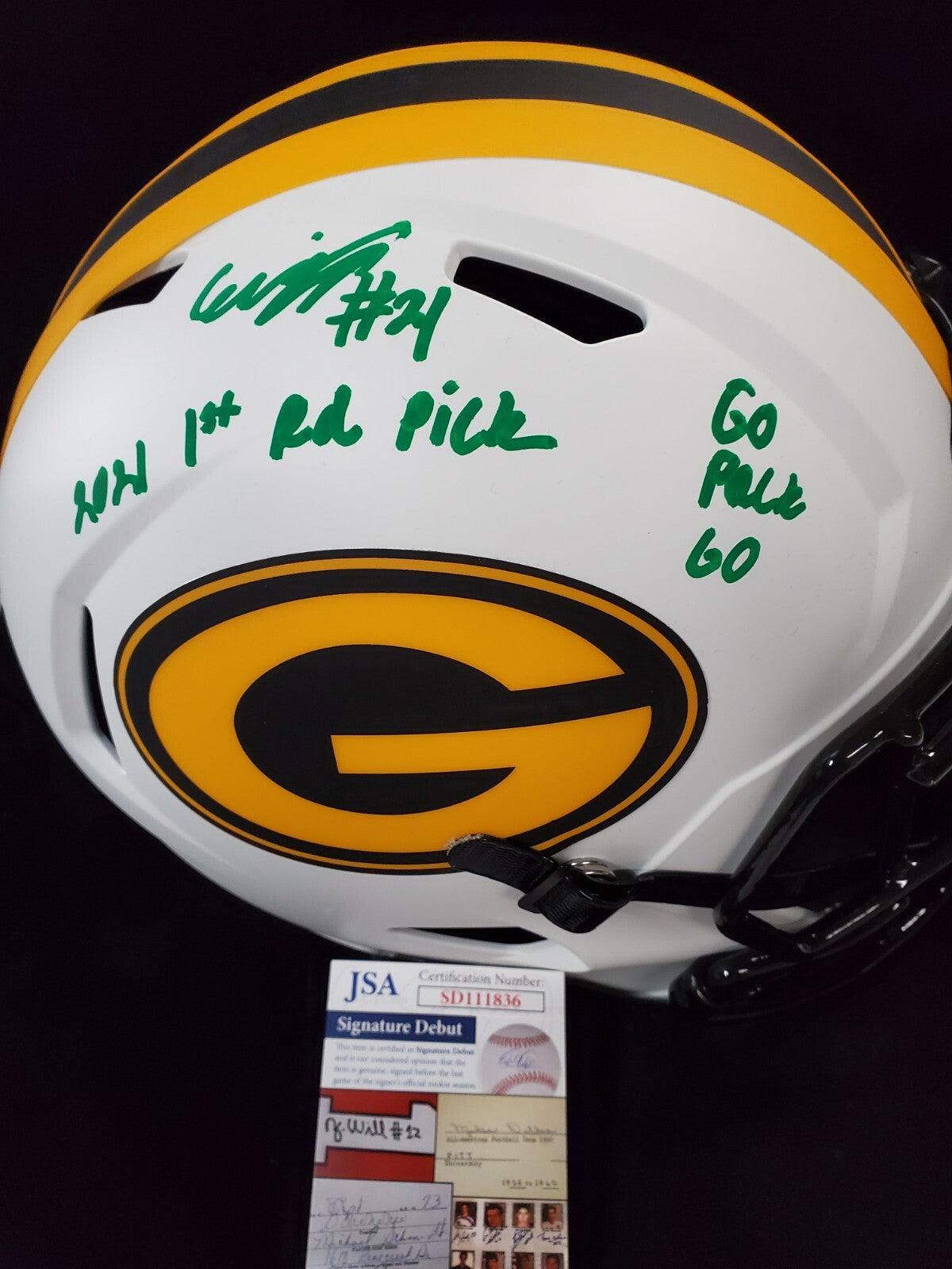 Green Bay Packers Eric Stokes Signed 2X Insc F/S Lunar Replica Helmet Jsa Coa
