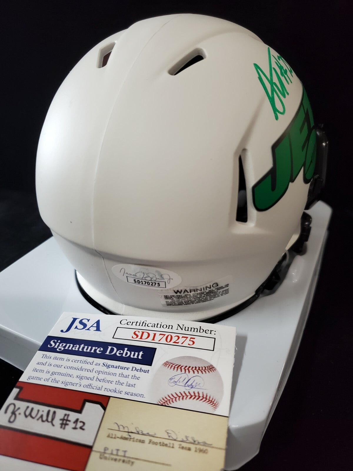 N.Y. Jets Alijah Vera-Tucker Autographed Signed Lunar Mini Helmet Jsa Coa