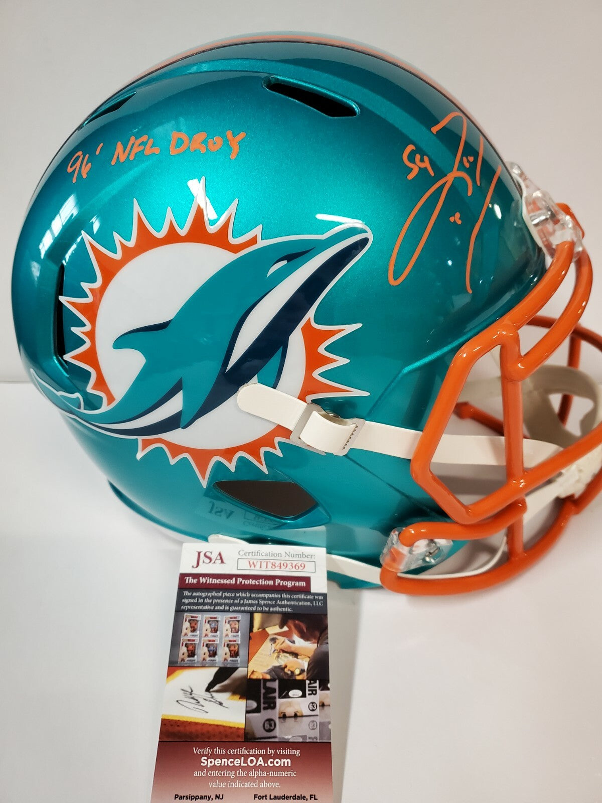 Miami Dolphins Zach Thomas Signed Insc Full Size Flash Rep Helmet Jsa Coa