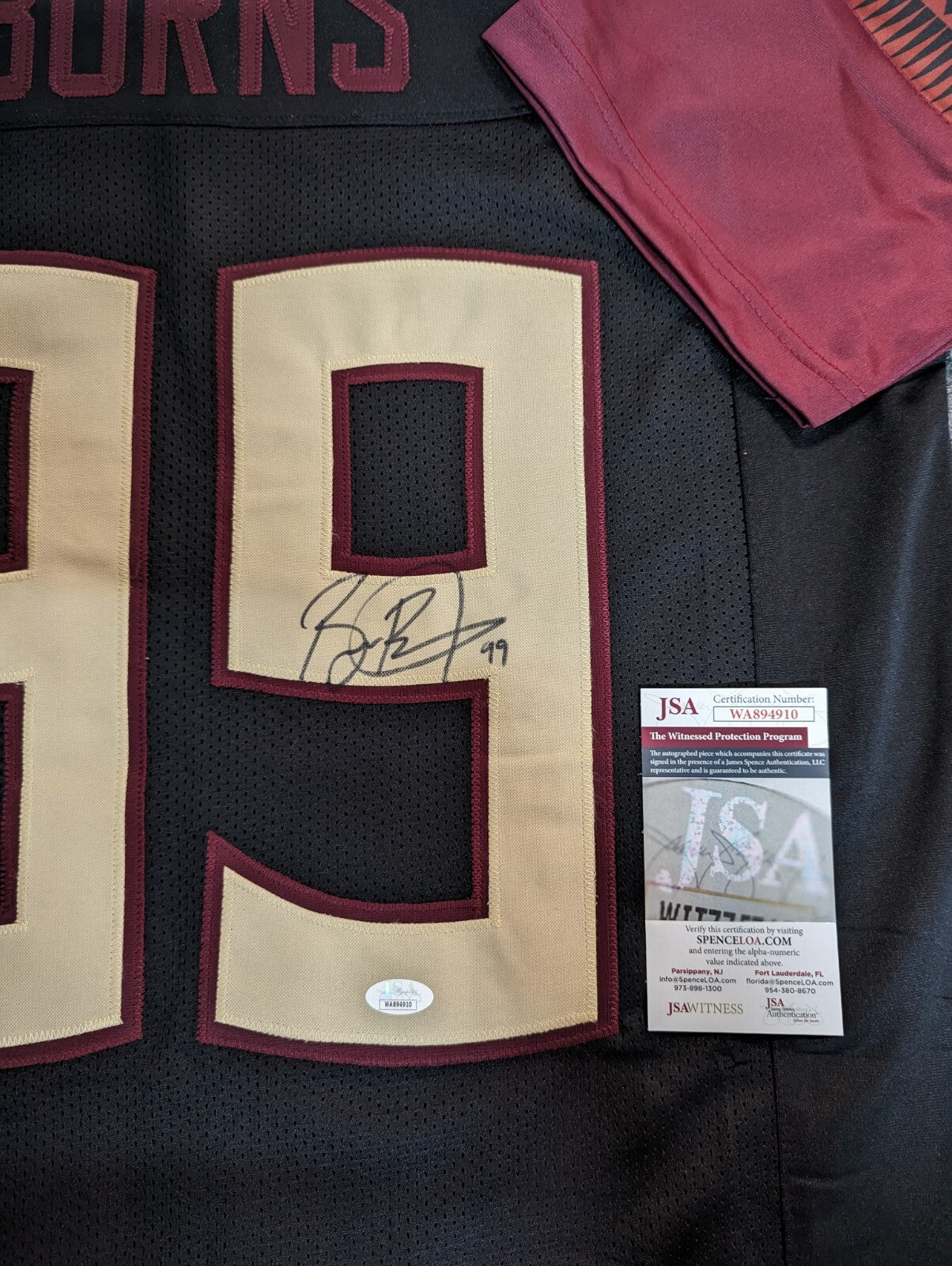 Florida State Seminoles Brian Burns Autographed Signed Jersey Jsa Coa