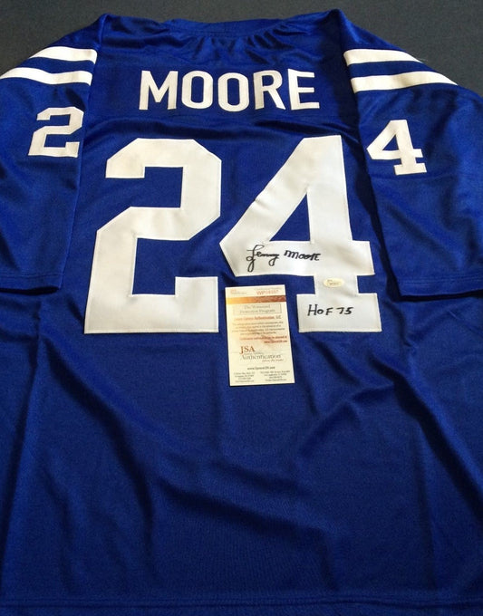 Lenny Moore Autographed Signed Insc Baltimore Colts Tb Jersey Jsa Coa