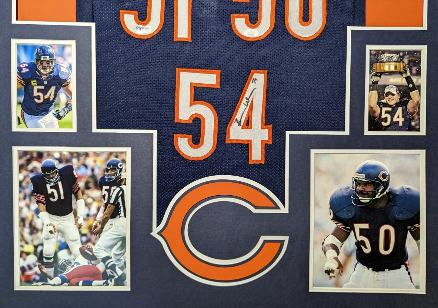 Framed Chicago Bears 3X Signed Singletary Urlacher Butkus Jersey Dual Coa