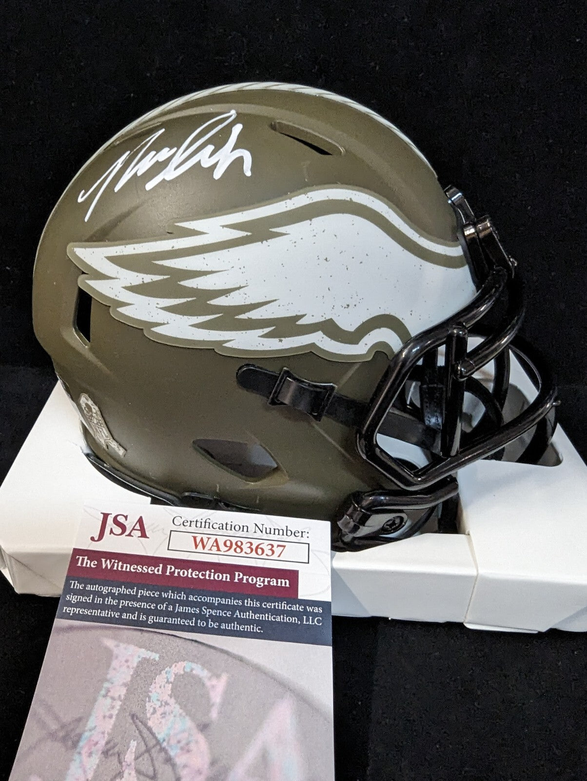Philadelphia Eagles Nolan Smith Jr Autographed Signed Salute Mini Helmet Jsa Coa