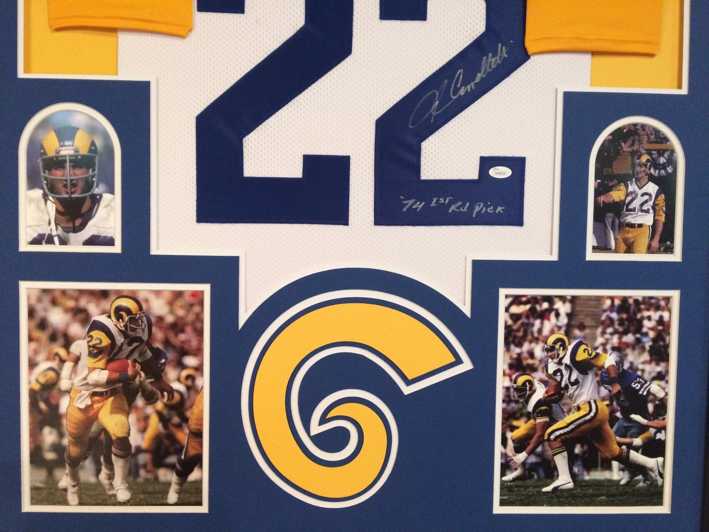 Framed John Cappelletti Autographed Signed Inscribed L.A. Rams Jersey Jsa Coa