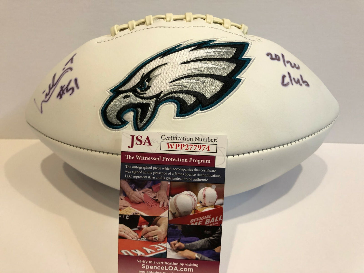 William Thomas Autographed Signed Insc Philadelphia Eagles Logo Football Jsa Coa
