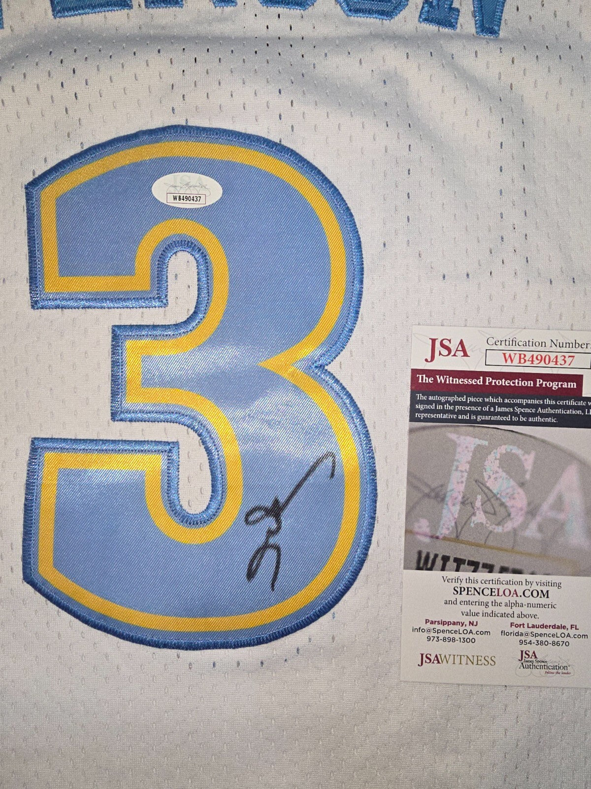 Denver Nuggets Allen Iverson Autographed Signed Jersey Jsa Coa