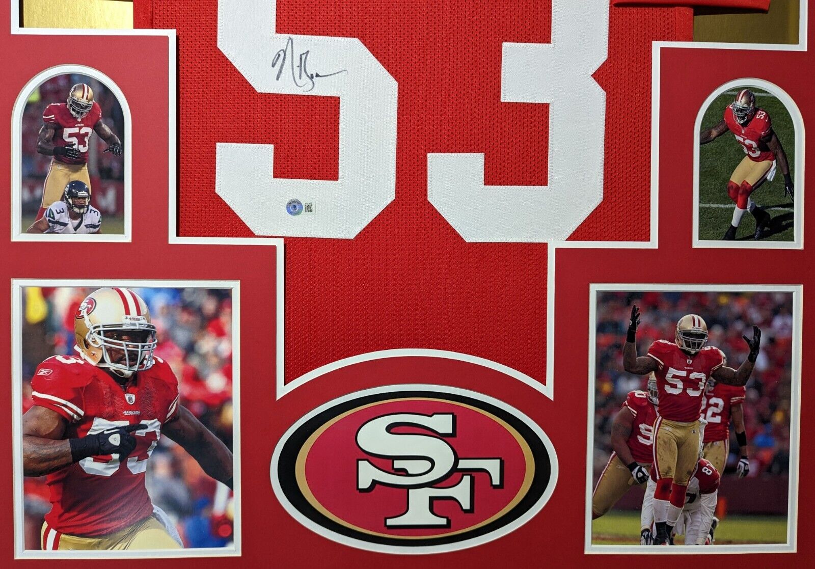 MVP Authentics Framed San Francisco 49Ers Navorro Bowman Autographed Signed Jersey Beckett Holo 405 sports jersey framing , jersey framing