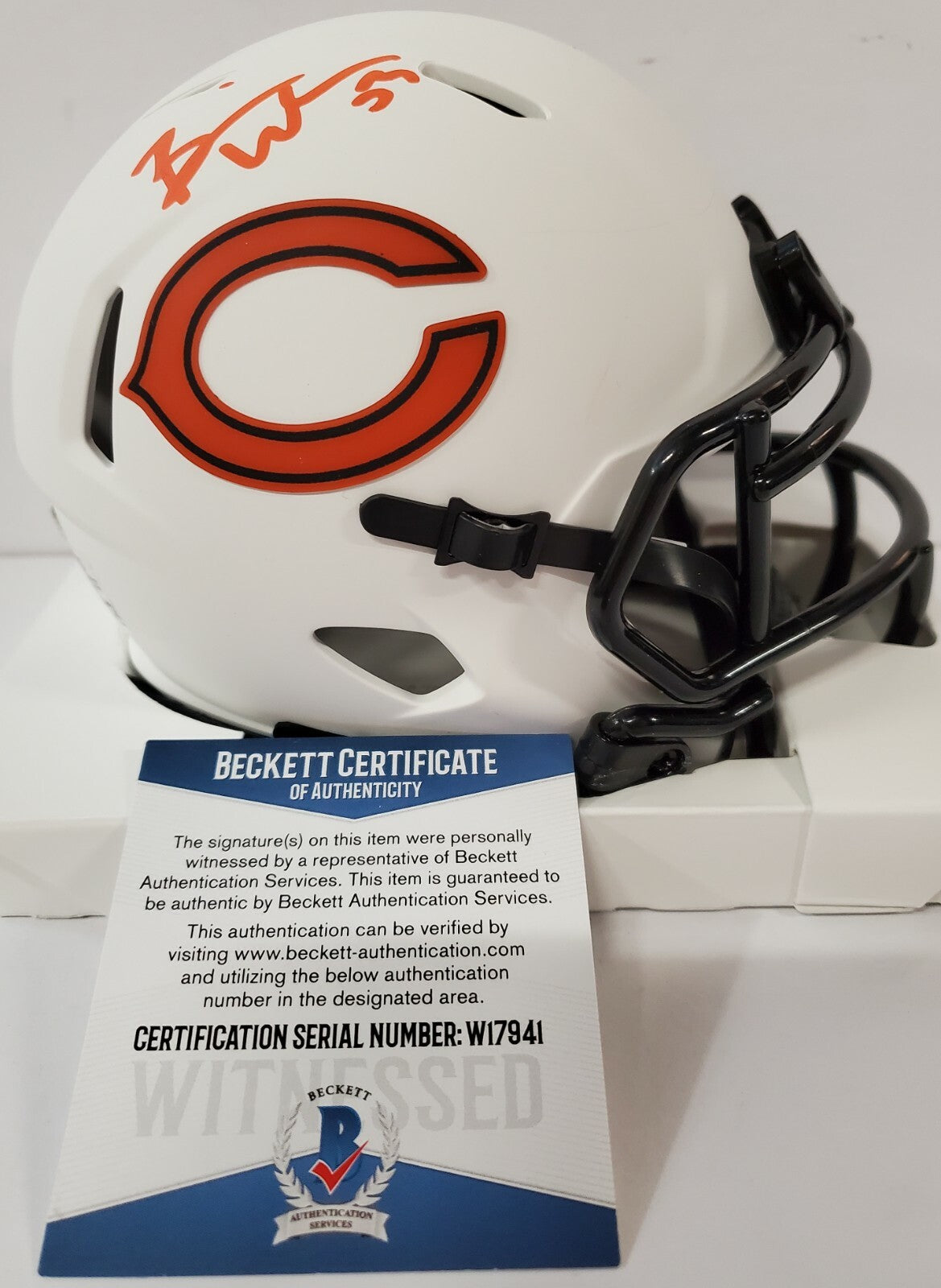 Brian Urlacher Signed Chicago Bears Lunar Eclipse Mini Helmet Beckett Coa
