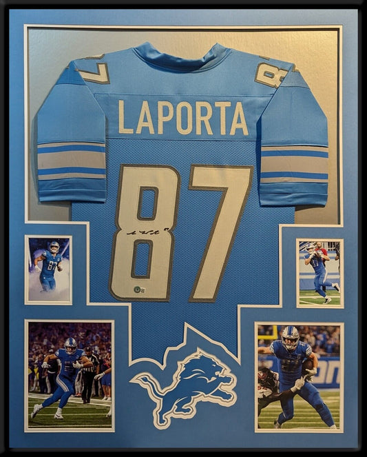 Framed Detroit Lions Sam Laporta Autographed Signed Jersey Beckett Hologram
