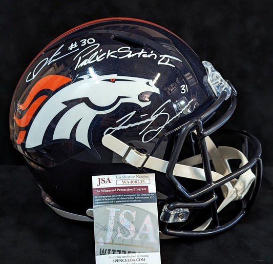 MVP Authentics Denver Broncos 3X Signed Full Size Speed Replica Helmet Jsa Coa 540 sports jersey framing , jersey framing