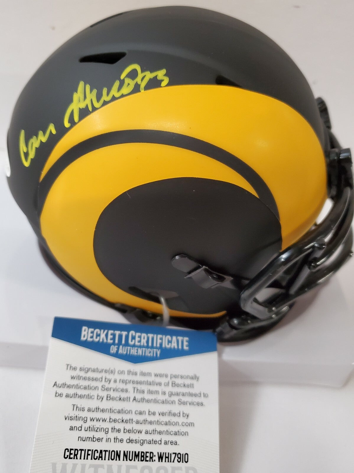 Los Angeles Rams Cam Akers Autographed Eclipse Mini Helmet Beckett Coa
