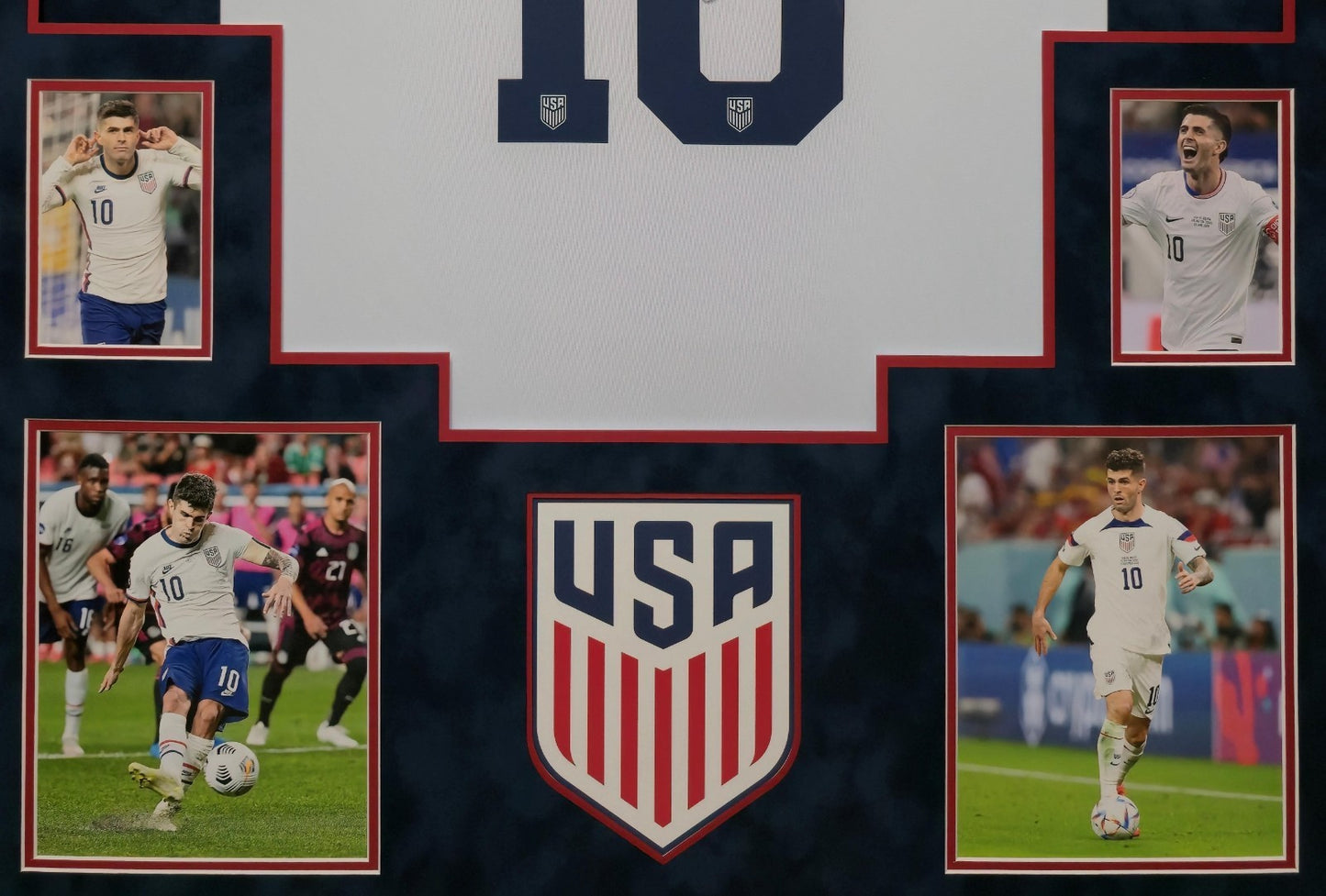 Suede Framed Christian Pulisic Autographed Signed Usa Jersey Beckett Holo