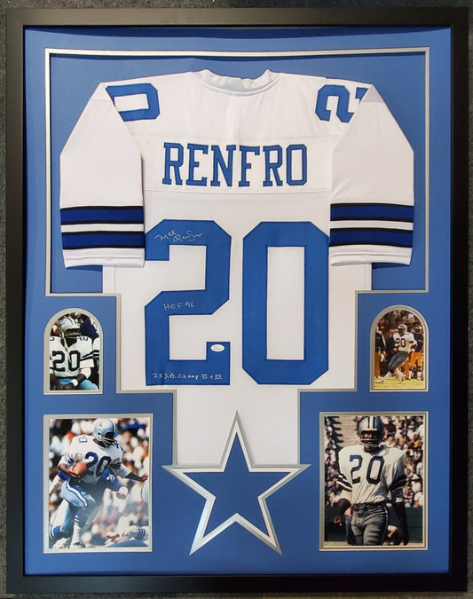 Framed Dallas Cowboys Mel Renfro Autographed Signed 2X Inscribed Jsa Coa