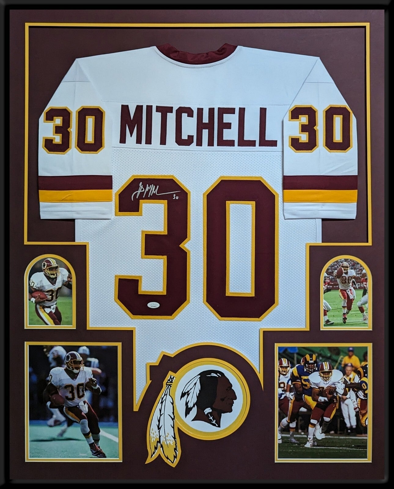 Framed Washington Brian Mitchell Autographed Signed Jersey Jsa Coa